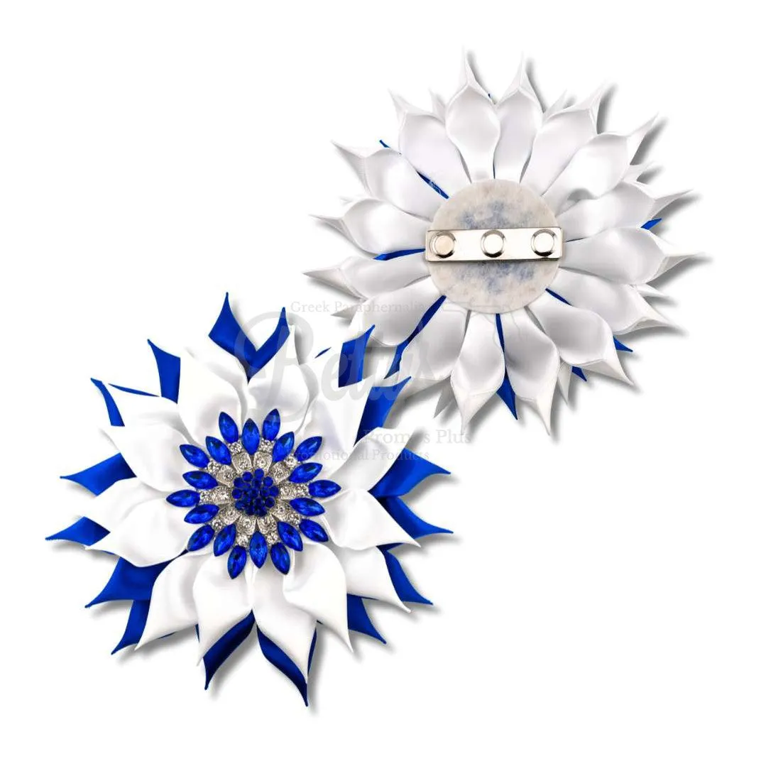 Zeta Phi Beta ΖΦΒ Blue Gemstones Silk Flower Brooch